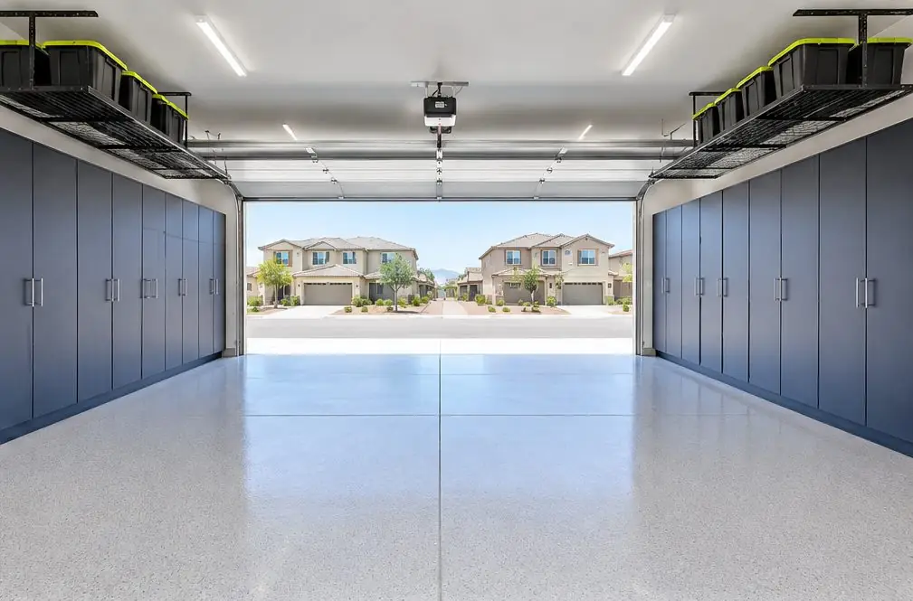 Illustration: a garage with storage in a typical Audie Murphy Ranch home