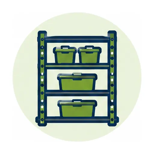 Schematic: Labeled bins and parts drawers