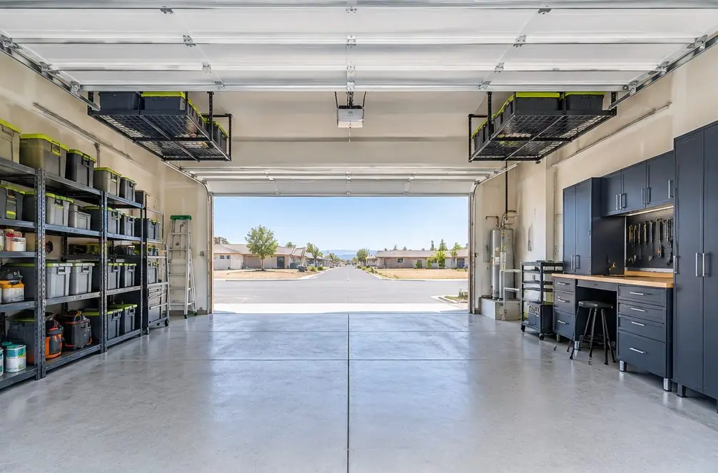 Illustration: a garage with storage in a typical Romoland home